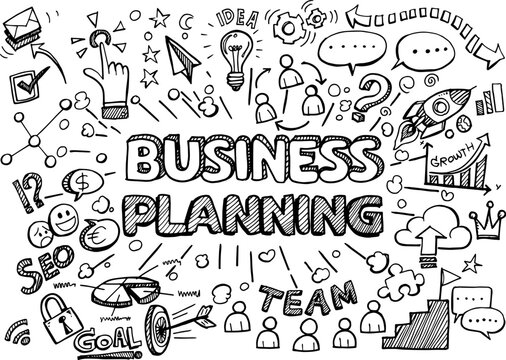 Vector illustration of Doodle Business Planning concept, Business Hand drawn set vector illustration.