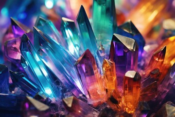 Colorful bright Crystal Mineral Stone. Gems. Mineral crystals in the natural environment. Texture of precious and semiprecious stones