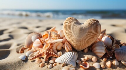 Fototapeta na wymiar A heart-shaped seashell, a beachcomber's treasure 