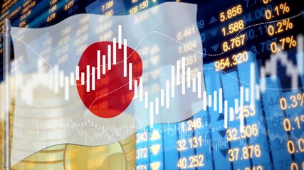 Japan flag, trend graph and coins