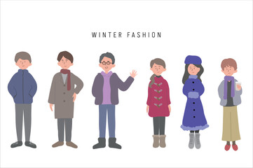 冬のファッションの男女イラスト