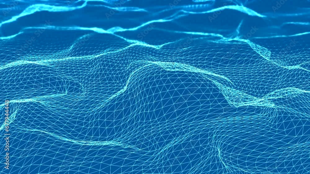 Aufkleber abstract plexus fantasy background, wavy horizontal surface. animation.concept of digital data.