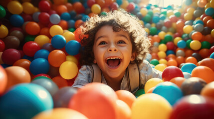 Fototapeta na wymiar Children gleefully playing in a large and playful ball pit