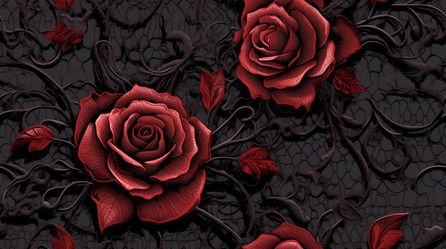 Gothic Roses on a Black Lace Background