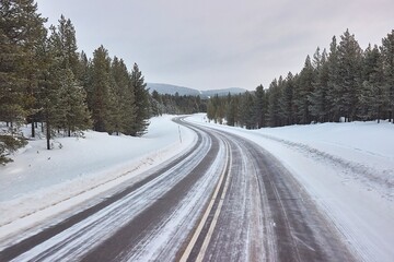 Fototapeta premium Snowy road winter driving