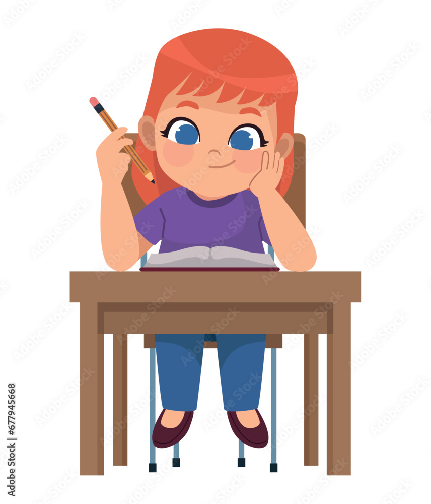 Sticker student girl writing on desk