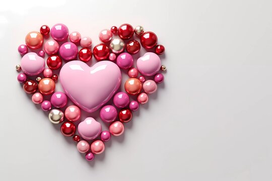 colorful love balls, pink balls, red glass and red metallic balls arranged in a heart shape. generative ai