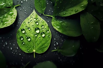 co2 reduction icon on green leaf with water drops for reducing co2, carbon footprint and carbon credits. generative ai - obrazy, fototapety, plakaty