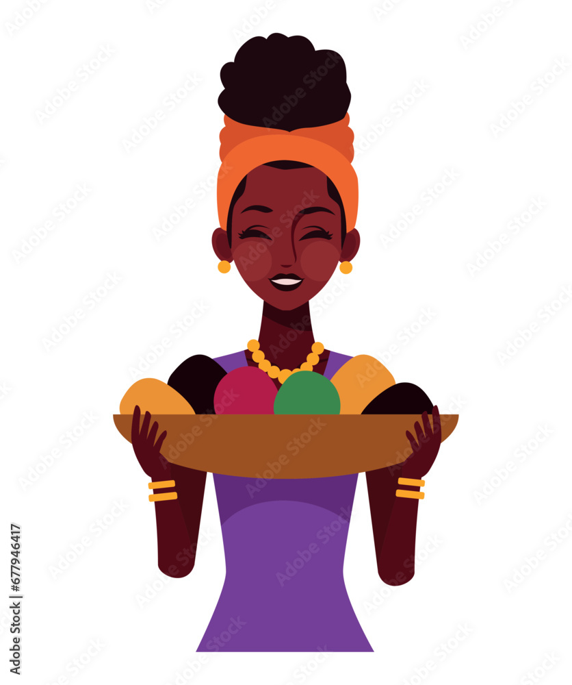 Sticker kwanzaa woman with fruits