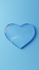 水色背景に氷のハート。3D（縦長）