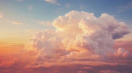 Cumulus clouds tinted orange by sunlight