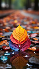 autumn fallen leaf spectrum gradient unusual multicolored autumn abstract background fall - obrazy, fototapety, plakaty