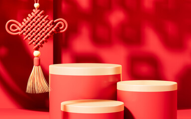 Chinese knotting, Chinese style background and empty stage, e-commerce background,3d rendering.