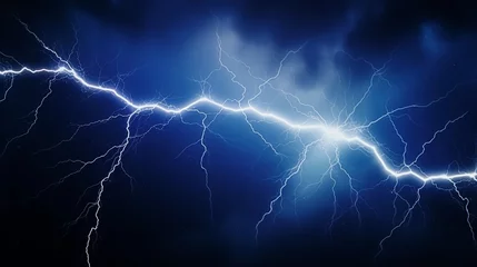 Foto op Plexiglas Shaft of lightning isolated on a blue-black background © Raveen