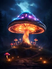 giant mushrooms at night created by AI
