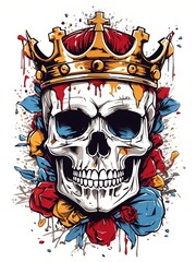 Fototapeta premium skull design wearing a crown, AI generated.