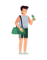 fitness man with sport bag and bottle