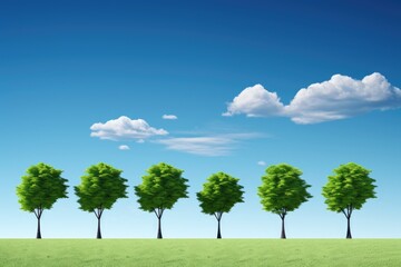 a row of trees on a sunny sky day. AI generative
