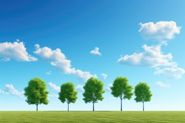 a row of trees on a sunny sky day. AI generative