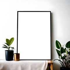 modern blank frame with house plants