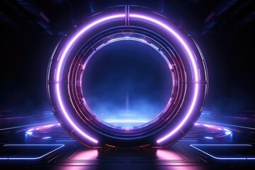 Abstract technology hud interface hologram elements neon lights, circle percent vitality innovation on hi tech future design. Generative AI