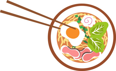 Japanese noodle bowl on png background