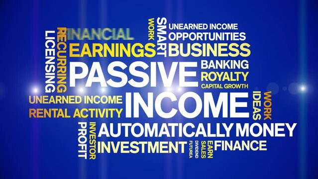 Passive income animated tag word cloud;text design animation kinetic typography seamless loop.