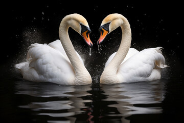 two white swans couple, love