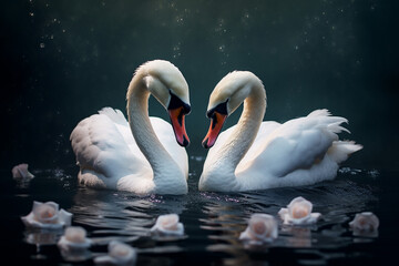 two white swans couple, love