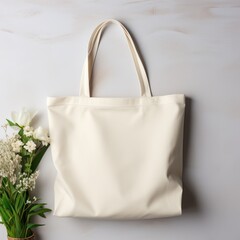 white fabric tote bag for save environment on black and white background