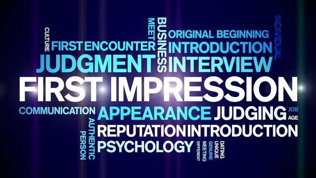 First impression animated tag word cloud;text design animation kinetic typography seamless loop.