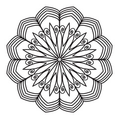 Easy mandala, coloring pattern for meditation on white background.