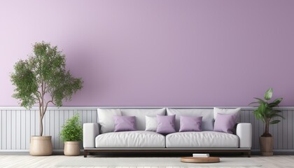 Fototapeta na wymiar Horizontal space with bright mockup empty wall. Living room - modern design Living room.