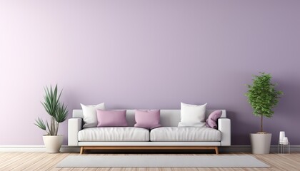 Horizontal space with bright mockup empty wall. Living room - modern design Living room.