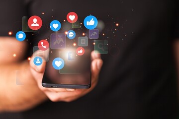 Social media concept, person use smartphone