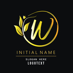 hand drawn W letters Logo design. Brushstroke W Letter Logo Design. luxury initial W logo design isolated leaf and flower.eps8