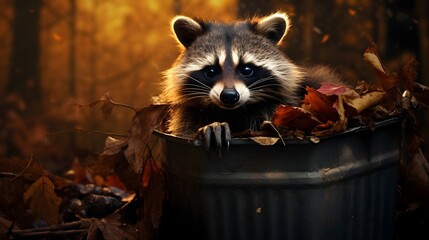 Raccoon Caught Digging Through The Trash.  Generated with AI.