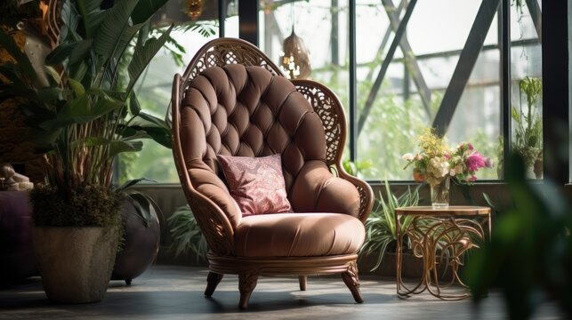 Brown vintage chair in cafee shop