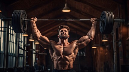 Man Lifting Weights Barbell At The Gym.  Generated with AI.