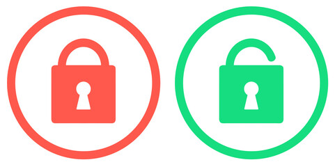 シンプルな赤色と緑色の南京錠