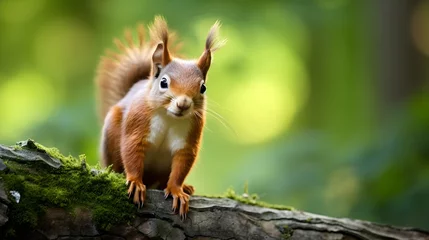 Fototapeten Squirrel Looking Out While Perched On A Tree In Nature.  Generated with AI. © Dee