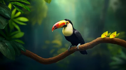 Foto op Plexiglas Toekan Tucan Perched On A Tree In The Amazon Rainforest Jungle.  Generated with AI.