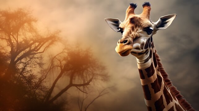 Giraffe Walking In The African Desert Safari.  Generated with AI.