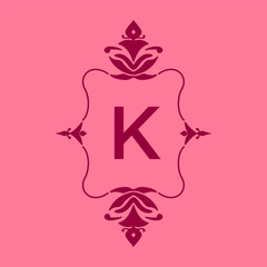 letter K classic beauty vintage initial vector logo frame design