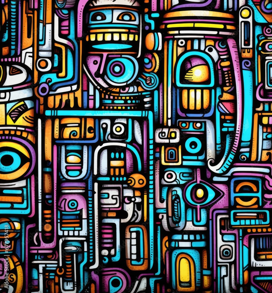 Poster a vibrant abstract background with a mix of colorful objects. generative ai.