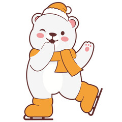Happy Polar Bear Wearing Winter Roller Skates Illustration