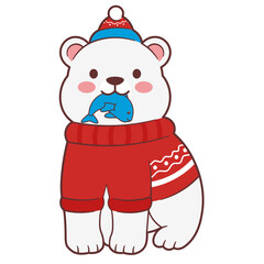 Polar Bear With Fish Illustration