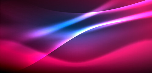 Dynamic waves in ethereal glow of neon lights. Concept merges fluidity of motion with vibrant allure of neon, crafting entrancing backdrop that embodies both vitality and futuristic sophistication