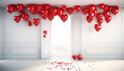 white door with red hearts balloons