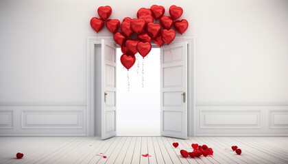 white door with red hearts balloons